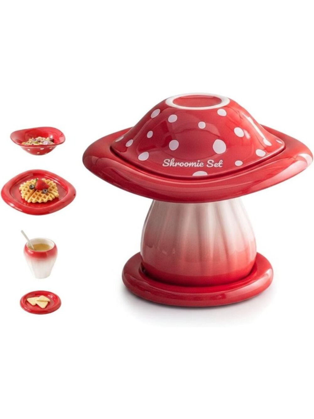 Stylish Mushroom Dinnerware Set - Stackable Ceramic Bowls, Plates & Cups